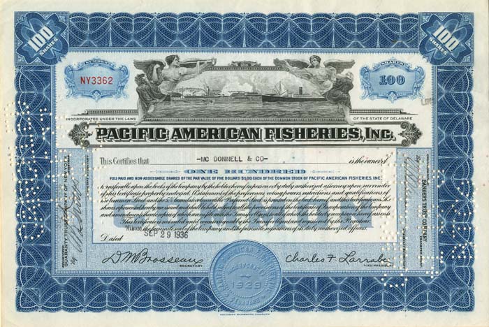 Pacific American Fisheries, Inc. - Stock Certificate